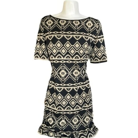 Tahari Aztec Ponte dress black and Ivory size 10 - Picture 2 of 8